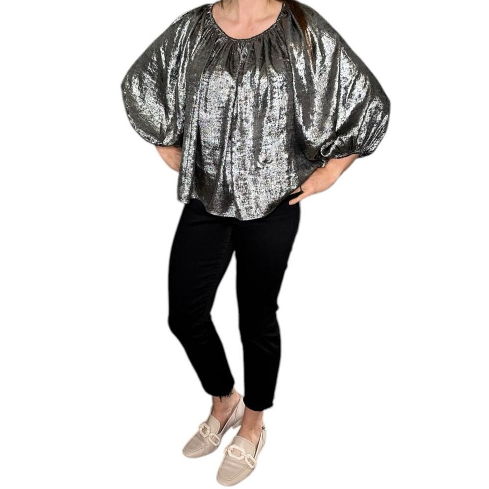 THE GREAT Silver Glam The Palmette Blouse Top Women's Size 2 US‎ Medium NWT - Picture 4 of 11